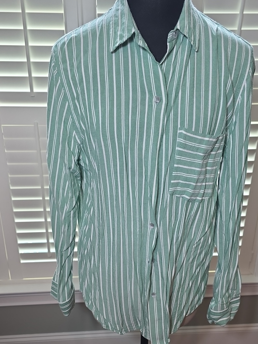 Gentle Fawn Bay Green and White Vertical Stripe Button-Down Shirt